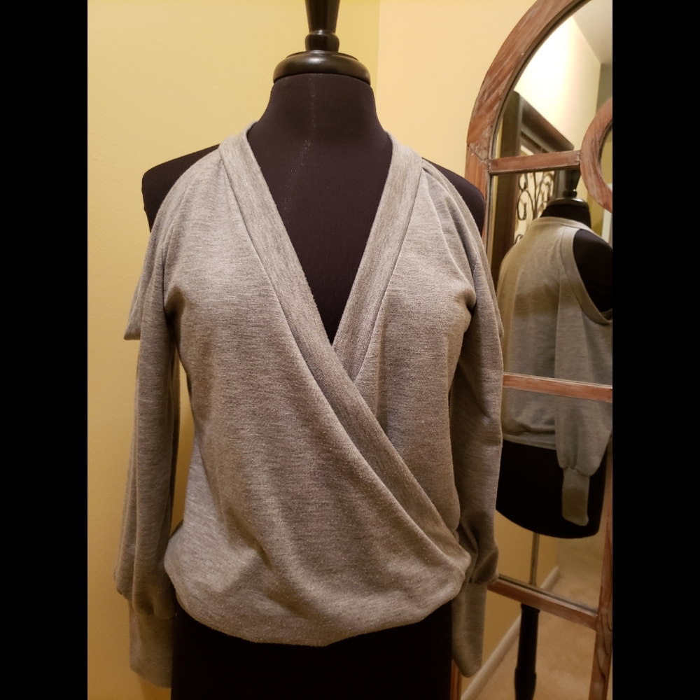 Gray Cold Shoulder Top